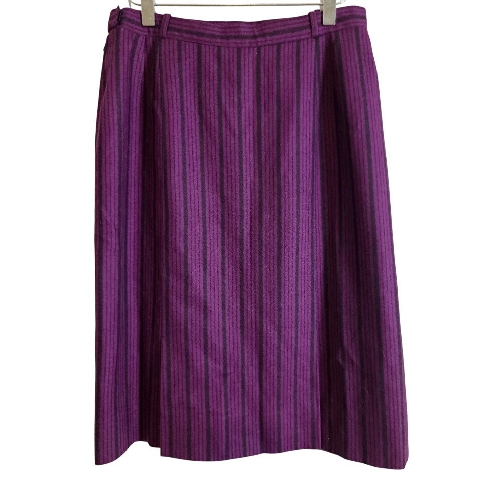 Vintage Purple Pinstripe Pencil Skirt Wool Blend JL Scherrer Paris FR 42 Office - Picture 3 of 5